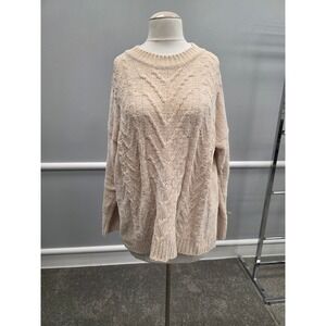 ANDREE BY UNIT Womens Plus Size 1X Beige Cable Knit Chenille Sweater